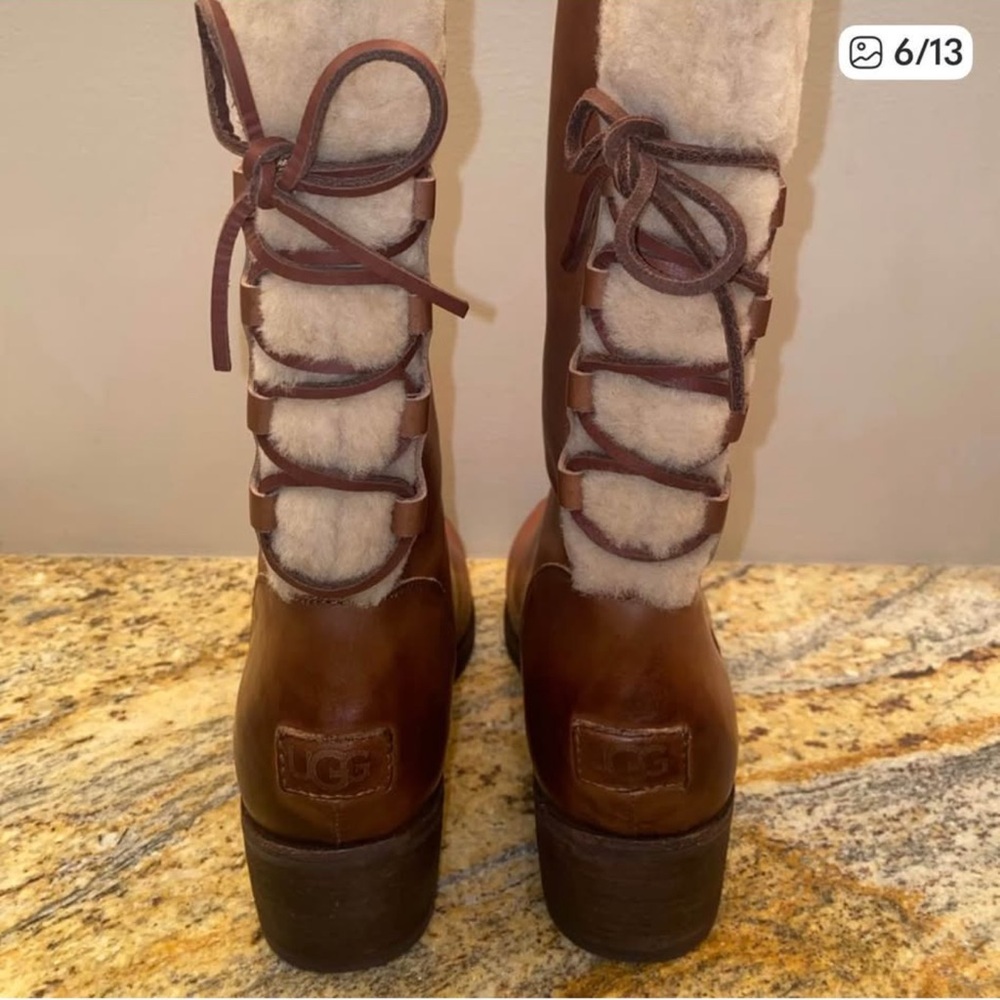 UGG Women's Brown Leather Winter Boots. Worn one time. Smoke free home.